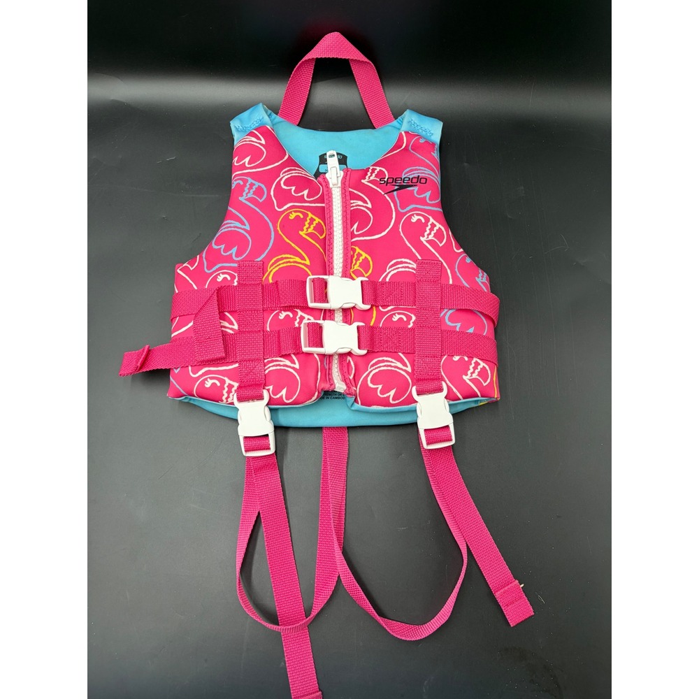 Speedo Child Life Jacket Vest Type III PFD USCG Approved 30-50lbs Pink Flamingo